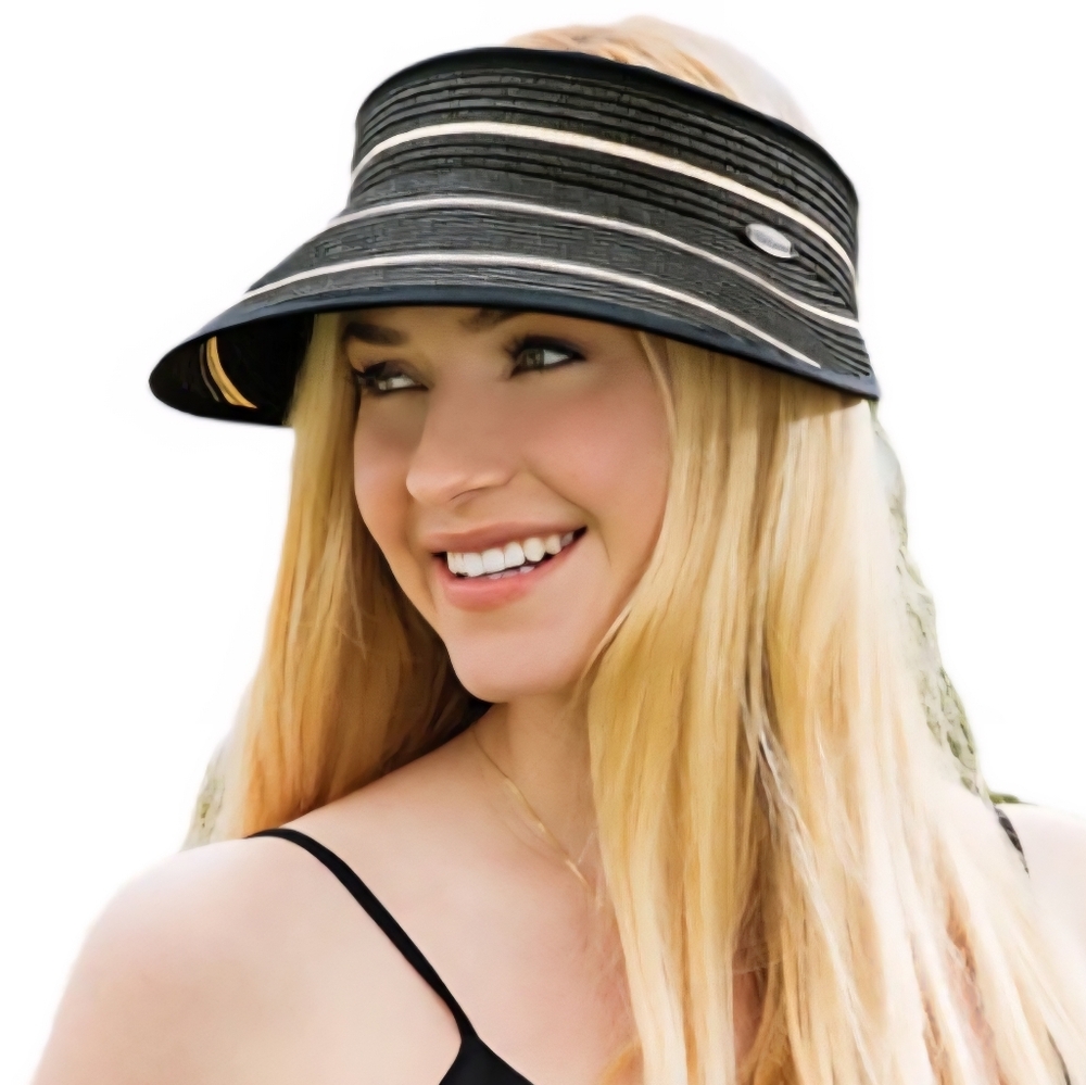Wallaroo FOLDABLE Savannah Visor Straw Braided Golf Hat Black Packable Travel